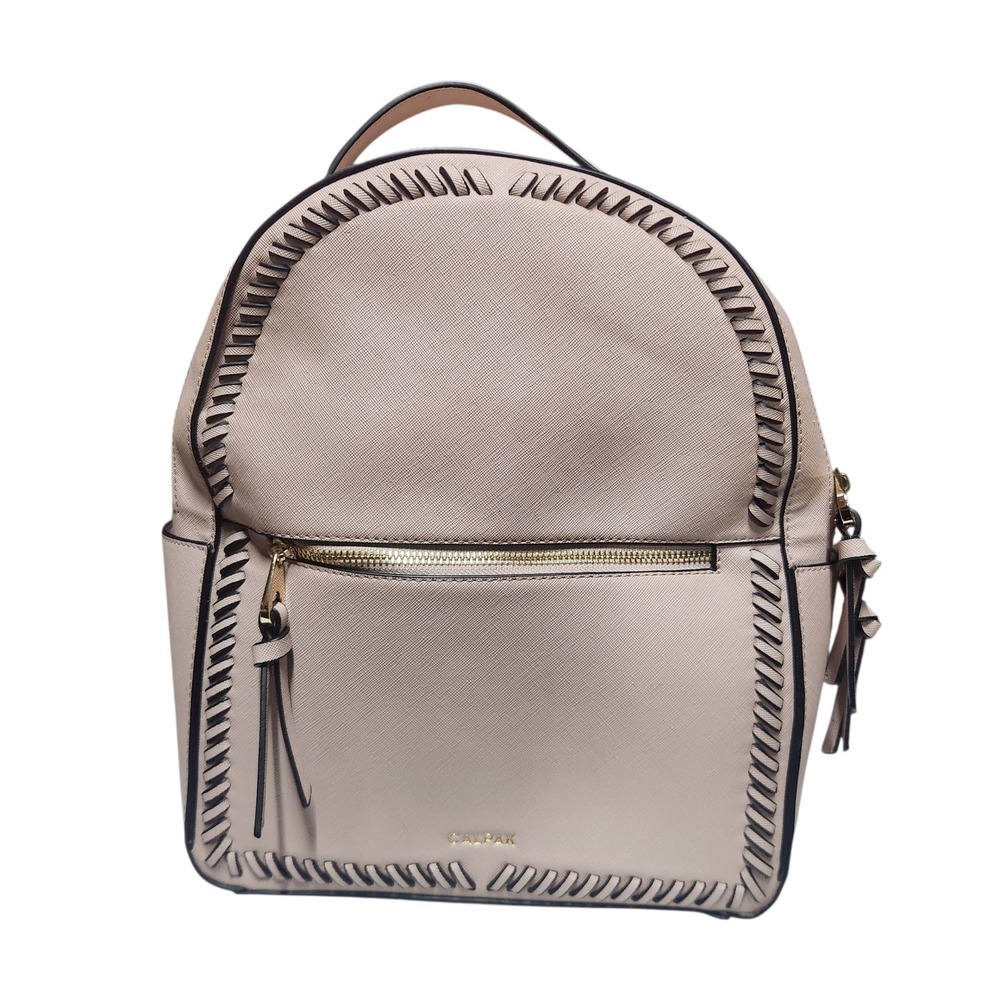 Calpak Blush Pink Saffiano Faux Leather Whipstitch Trim Backpack Gold Hardware